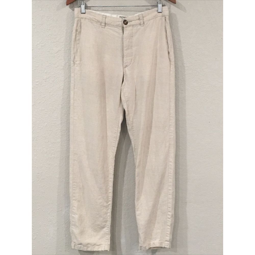Old Navy Men 30x30 Pants Cream Chino Tapere Button Fly 100% Linen Coastal Preppy